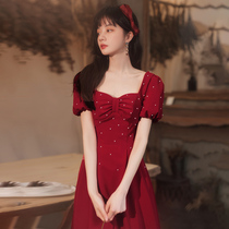 Wine Red small child bride to be married to a fugitive princess who can normally wear a 2022 new engagement dress