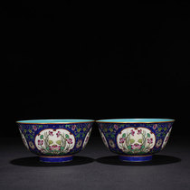 Qingyong Zheng Blue Ground Windows Powder Colorful Lotus Flower Pattern Bowl