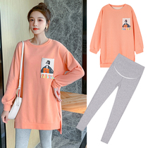 Pregnant Woman Suit Spring Dress New Internet Red Fashion Korean Version Loose With Long Sleeve Sweatpants Pair of Pants Two Sets Tide