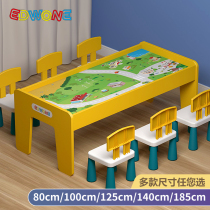 EDWONE wooden game table kindergarten toy table childrens track train boys and girls multifunctional building block table