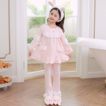 New childrens pajamas spring and Autumn girls long-sleeved pure cotton suit parent-child mother-daughter Korean version of the girl princess home clothes