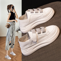 Tide brand leather thick-soled white shoes womens 2021 new net red low-help muffin bottom velcro wild breathable board shoes