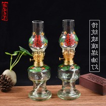 New Chaoshan Baishans old lords retro coal oil lamp glass small oil lamp wedding occupation home lamp children and grandchildren lamp long Ming lamp Auncle
