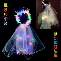 Princess luminous headdress Goose feather hair hoop veil double-layer house dress up stall Night market hot childrens toys