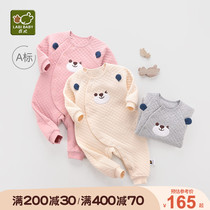 Rabbi baby jumpsuit 2021 autumn and winter New newborn clothes men and women baby Silk Silk warm ha clothes climbing clothes