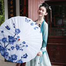 Blue and white porcelain ancient costume oil paper umbrella ancient umbrella classical umbrella stage dance umbrella dancing performance props decorative umbrella