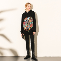 High-end plus size womens fat sister 2021 autumn and winter custom dust-free hair cap plus velvet printing medium length sweater