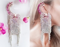 American Earrings ㊣ hand made exquisite shiny rhinestone tassel ball Earrings Earrings