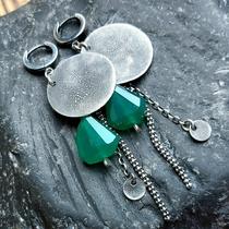 Polish Earrings hand made elegant exquisite green onyx oxide sterling silver tassel Earrings