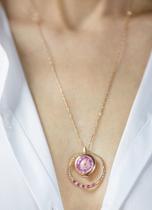 Solid Lithuania ∞ ancient 14K Pure Gold Pink Sapphire Roman digital watch pendant necklace
