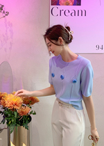 Gill Lierkiss (three small blue flowers) gentle fashion flowers short sleeves sweaters K21MSG084