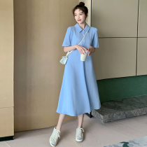 Maternity dress Summer dress Long small fresh short sleeve summer dress Gentle wind pregnancy large size summer skirt