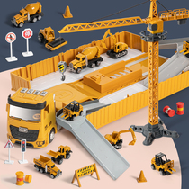 Large engineering truck tower crane set container truck alloy excavator toy model children Boy 3-5 years old