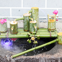 Homemade bamboo tube running water device decoration Bamboo fish tank fish pond filter Solar water circulation system unplugged