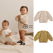  Bud Bud Baby Rylee and Cru 21AW Girl Baby Soft Waxy round neck Bubble sleeve Hollow Cardigan Sweater