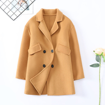 2021 autumn and winter new double-sided childrens cashmere coat boys and girls woolen coat medium and long hair thick