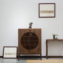 Zen new Chinese style Old elm entrance cabinet Shoe cabinet Dining side cabinet Solid wood bookcase Foyer cabinet Black walnut furniture log