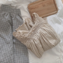 Sen series literary lace collar loose shirt can be worn outside the doll shirt long sleeves homewear pajama top spring and summer size
