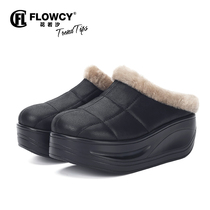 FLOWCY Baotou Mao Mao Slippers Non-slip Muffin Thick Bottom Snow Boots Women Winter Leather Pure Wool One Muller Shoes