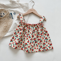 Childrens summer floral top 2021 girls  clothing Western Korean version loose camisole baby floral vest