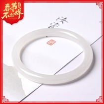 Collection grade suet jade bracelet female Qinghai mountain flow water ice bottom floating lotus root starch old material Hotan jade original stone round bracelet