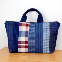 Large color grid patchwork bag hand-woven old earth cloth large capacity Women large bag hand shoulder bag shopping bag handmade bag