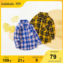 Balabala childrens clothes children shirt boy long sleeve lining clothes baby 2022 new plaid blouses foreign air tide