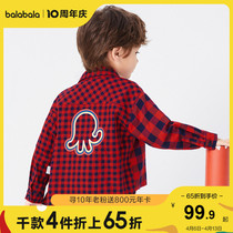 (stores shipping) Balabala childrens clothes boy Spring and autumn checkered casual long sleeve shirt thin section of stores to ship