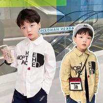 Boy shirt Spring and autumn paragraph 2022 new long sleeve boy outside wearing inner lap thin foreign air baby cotton cloth lining damp