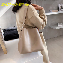 French ZAMP womens bag 2021 new leather bag cowhide large capacity tote bag simple bucket bag shoulder women
