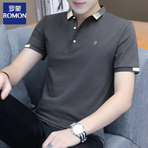 Rommon Men Short Sleeved T-shirt Polo Shirt Summer Pure Cotton Half-sleeved Casual Thin Tie Over the High-end T-shirt