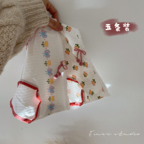 Girly little flower flower warm color system small hairball flower butterfly check girl student mid-waist cotton panties female