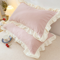 Washed cotton pillowcase A pair of household ins net safflower edge pillowcase A single single child pillow core liner set