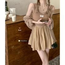 Sweet pure wind suit Womens summer short knitted camisole long sleeve sunscreen jacket skirt three-piece set