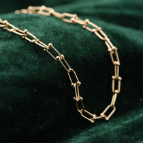 Imported 18K gold U-shaped horseshoe necklace 45cm