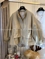 DHR front short rear long lotus leaf side windcoat jacket female spell receiving waist loose blouse design feeling small crowd 2022 spring