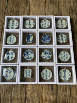 Ming and Qing blue and white ancient porcelain pieces Silver pendant ring earrings Earrings Ancient porcelain jewelry Wanli Calligraphy landscape characters