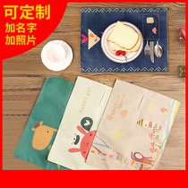 Childrens meal cloth Primary school student lunch mat foldable Japanese Nordic dining table fabric cotton and linen insulation mat to map customization