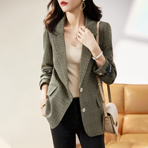 Suit jacket womens autumn 2021 new wild fashion temperament foreign style two buckles casual plaid small suit