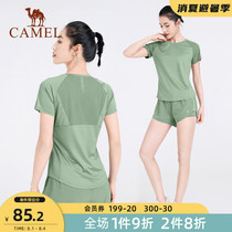 Camel sportswear suit womens summer fitness clothes short-sleeved gym yoga clothes thin casual running clothes net red