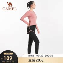 Camel Fitness Clothing Womens Suit Gym Running Training Sportswear Fake Two Pants Autumn Long Sleeve Top