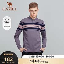 Camel mens polo shirt lapel collar 2021 autumn base shirt new long sleeve color cotton top striped T-shirt
