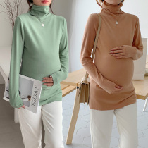 Pregnant women autumn coat new wild warm long sleeve T-shirt women Autumn Winter loose tide mother collar base shirt