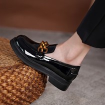 Givenivan Ocean Gas Decent Fashion ~ Genuine Leather chain Fashion point Small leather shoes Womens thick bottom One foot pedal Lefos shoes 4