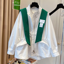 Collision Color Cape Design Sensation small crowdloose Casual Draw Rope Collection Waist White Wind Coat Jacket Lady Spring Autumn 2022 New