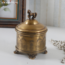 India imported brass storage jar table top decoration handmade old brass storage box study room light luxury jewelry