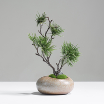Chinese simulation welcome pine small bonsai decoration ceramic vase set plant living room desktop decoration fake flower pine tree