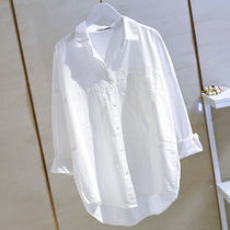 Shirt women autumn loose design sense niche white shirt Joker women casual white retro Hong Kong flavor cotton shirt