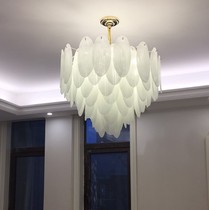 Post-modern creative light luxury living room chandelier bedroom Restaurant Hotel Villa model room feather maple leaf glass chandelier