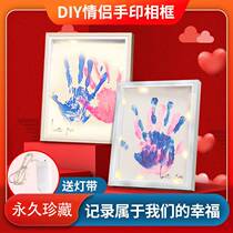 Couple hand print photo frame oil paint printing clay commemorative hanging painting palm hand mask multi-girlfriend handmade oil painting gift